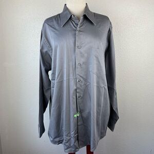 Arrow Sateen Gray Button Down Dress Shirt Size 17.5 34/35 EUC